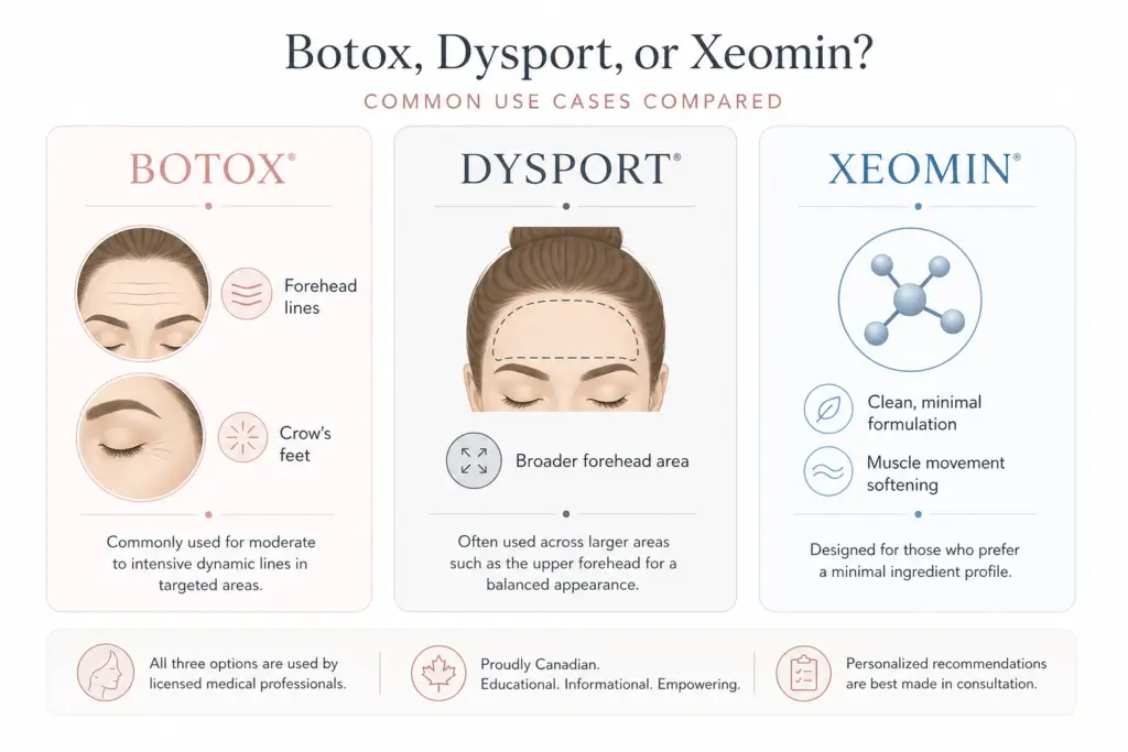 Side-by-side comparison of Botox, Dysport, and Xeomin