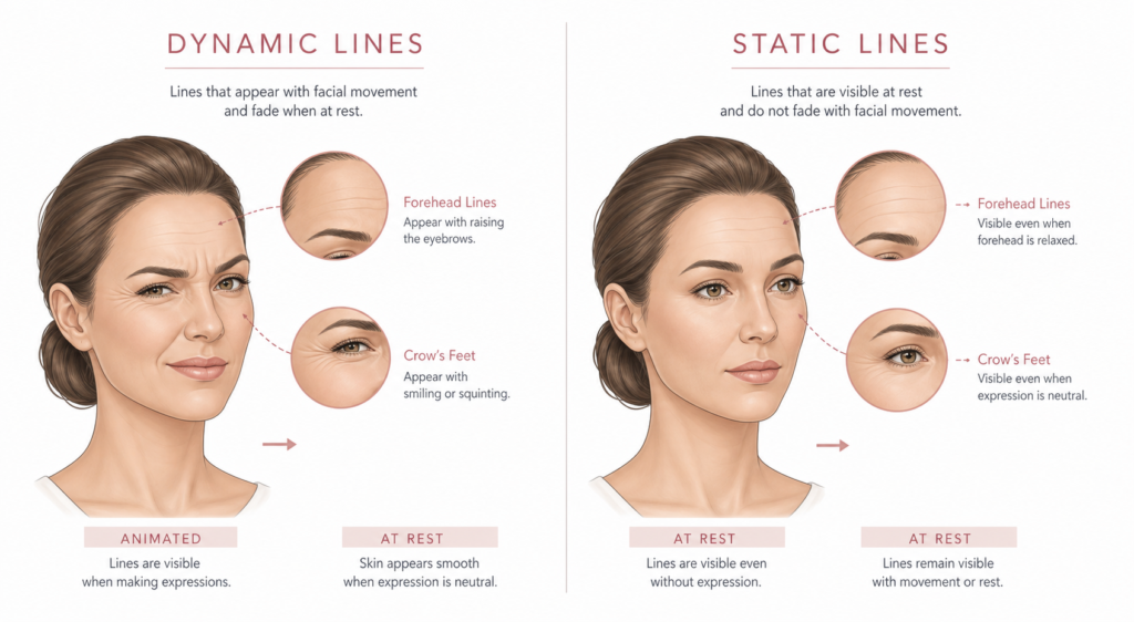 Comparison of dynamic lines and static lines on the face